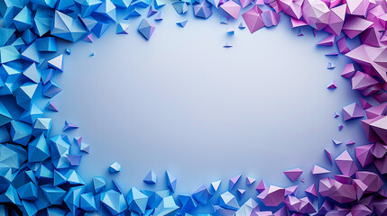 Abstract Blue and Purple Polygonal Background. vibrant background with a frame of blue and purple polygonal shapes. modern low-poly border with a central blank space suitable for text 
