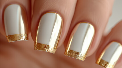 Brilliant luxury golden nail art . Close up, well-groomed female hands with brilliant manicure. 