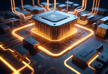 Close-up of a Central Processing Unit (CPU) on a Computer Motherboard, Showing Exposed Electrical Components