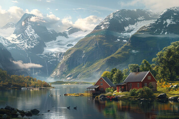 Naklejka premium This small nation is surrounded by the breathtakingly beautiful mountains and hills of Norway, where it is hard to avoid falling in love as seen in traveler images.