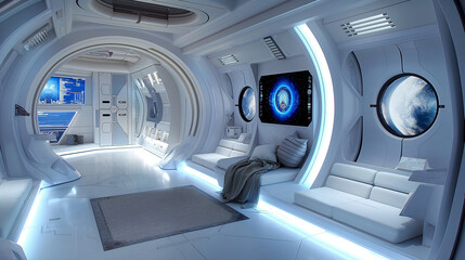 interior concept of spacecraft, futuristic, realistic