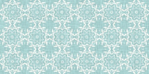 Fototapeta premium Aqua teal blue white vibrant sailing boat tile border banner background. Seamless coastal blur linen effect geometric mosaic effect. Marine Patchwork nautical masculine summer ribbon trim. 