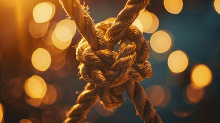 infinity knot rope on yellow bokeh lights background