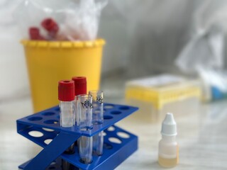 Laboratory plastic test tubes. Concept of scientific activity.