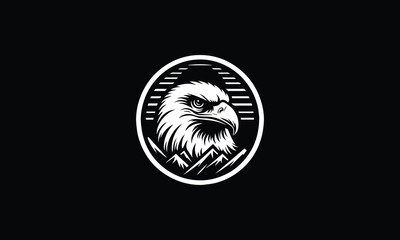 Eagle with circle , mountain, head design logo, art 