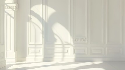 3d rendering of a white room with a shadow on the wall
