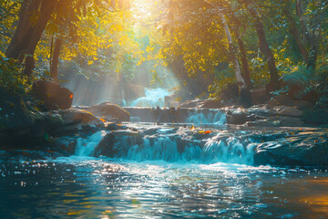 Gorgeous natural spring river flowing through it. picturesque setting both in the morning and at night. Visit remote locations across the globe. Stock image for creative work