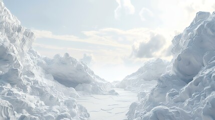 Winter landscape with snowdrifts and blue sky. 3d render