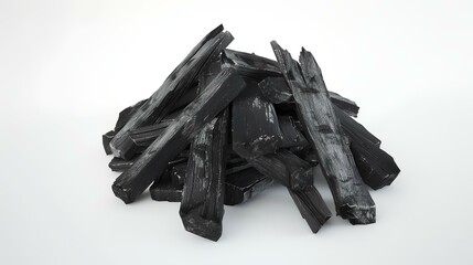 Pile of black coal isolated on white background. Close up.