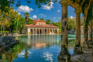 The famous and historic Venetian Pool is a swimming hole located in Coral Gables, Florida. This collection of stock photos beautifully conveys the charm of lush landscapes, glistening waterways,
