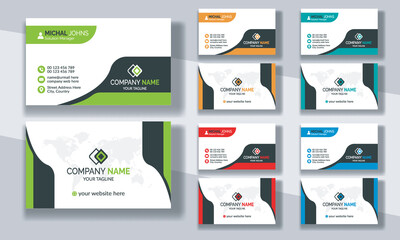 Creative modern clean corporate double-side business card template, personal visiting card, vector illustration, professional simple identity blue, red white and black elegant visiting card.