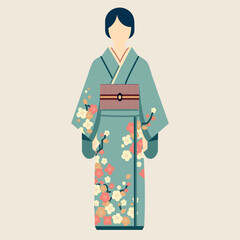 Fototapeta premium Kimono japones vector 2d colores planos 