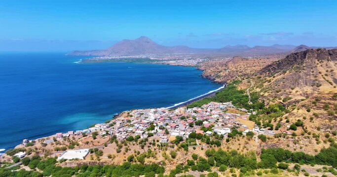 Aerial view of Ribeira Das Pratas beach in Santiago island in Cape Verde