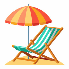 A beach chair and a beach umbrella highlighted on a white background.