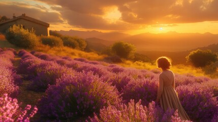 Fototapeta premium the South French landscape with lavender fields and the tranquil sea in a live action shot, showcasing a modern minimalist style with realistic, long shots and super high-quality details.