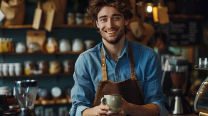 A Smiling Barista with Coffee