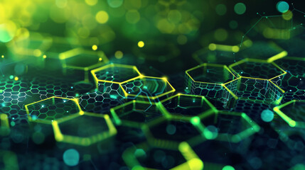 Geometric hexagons digital technology 3D green pattern