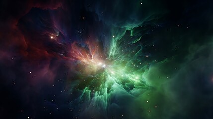 Fototapeta premium Enchanting Green Hues: A Spectacular Nebula's Celestial Symphony in Space