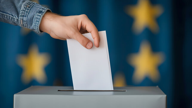 Voting for European Parliament Elections: Hand Dropping Ballot into Ballot Box