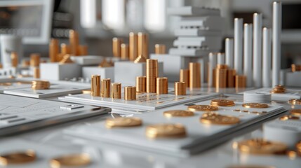 3d render of a futuristic city made of white and gold.