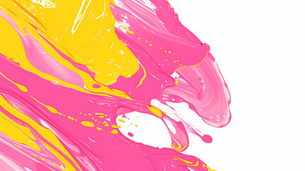 Vibrant Pink and Yellow Acrylic Paint Swirls - obrazy, fototapety, plakaty