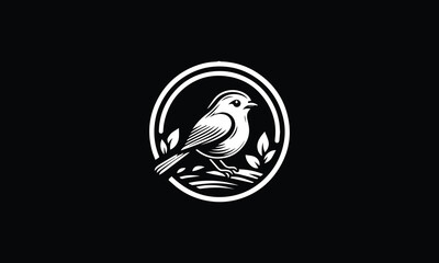 Bird with circle, round, leaves, branch, flower design logo 