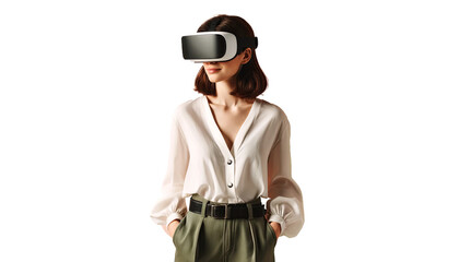 Contemporary woman immersed in VR, a perfect blend of modernity and interactive tech