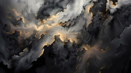 Abstract Smoke Art With Golden Accents on Dark Background - obrazy, fototapety, plakaty