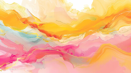 Vibrant Abstract Painting in Yellow, Pink, and Orange Hues - obrazy, fototapety, plakaty