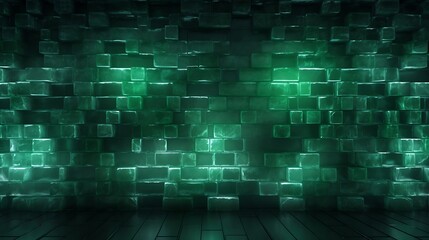 Radiant Glow: Illuminated Green Brick Pattern Background Shining with Light