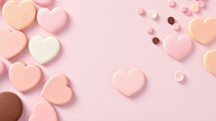 Fototapeta premium Assorted Heart-Shaped Cookies on a Pink Background
