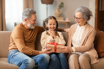Affectionate Grandparents Giving a Young Girl a Gift