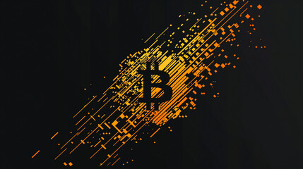 Encrypted Bitcoin Digital Blockchain Secure Wallet Data Transfer On Black Background