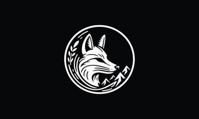 Fox design logo with circle, round, flower, leaves logo 