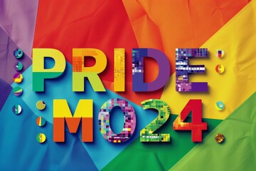 sign "PRIDE MONTH 2024" IN red, orange, yellow,green, blue, purple colors