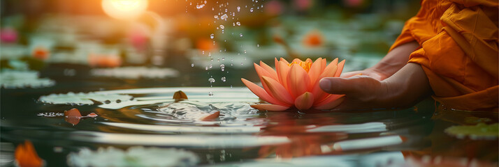 Hand Holding Flower in Water