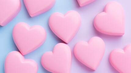 Pink Heart Shapes on a Pastel Blue Background