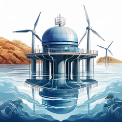 Tidal Power: Tidal turbines submerged in water, harnessing the energy from ocean tides.