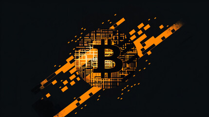 Encrypted Bitcoin Digital Blockchain Secure Wallet Data Transfer On Black Background