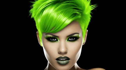 Futuristic Woman with Vibrant Green Hair
