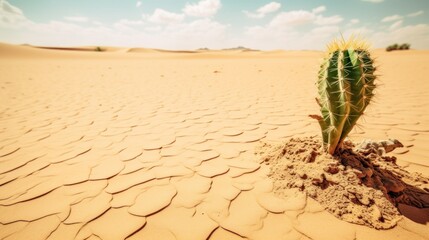 Lone cactus standing resilient in the vast desert