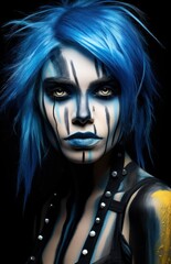 Fierce Tribal Makeup with Blue Hair