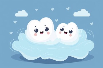 Happy cartoon teeth floating on a cloud