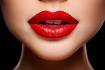 Close-up of Woman's Lips with Bright Red Lipstick
