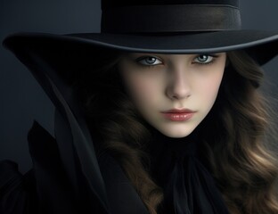 Mysterious woman in black hat with captivating eyes