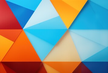 Colorful geometric pattern of triangles in blue, orange, and red shades