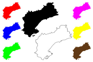 Obraz premium Province of Tarragona (Kingdom of Spain, Autonomous Community Catalonia) map vector illustration, scribble sketch Tarragona map