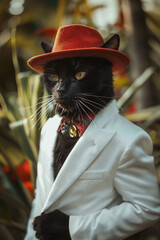 Black Cat in Suit and Hat Illustration-don Juan funny concept