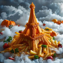 Culinary Creativity: Fries Sculpted into Eiffel Tower in Artwork