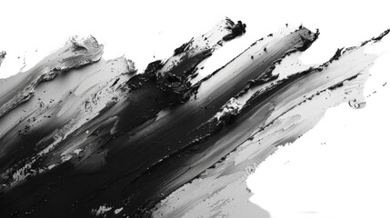 A black and white painting of a brush stroke with a white background
